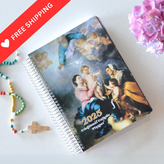 2025 Traditional Catholic Planner 5.5" x 8.5" (Half Letter) | Horizontal Weekly Layout | Cover: Holy Family at Seville