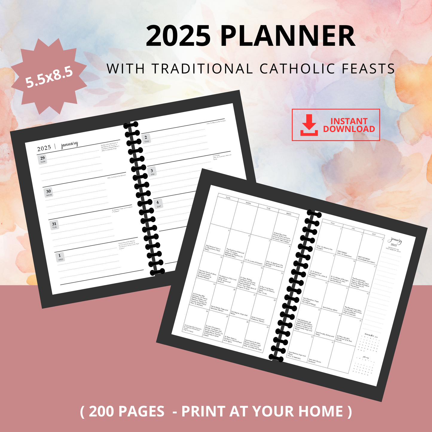 2025 Traditional Catholic Planner - Half Letter Size Printable PDF