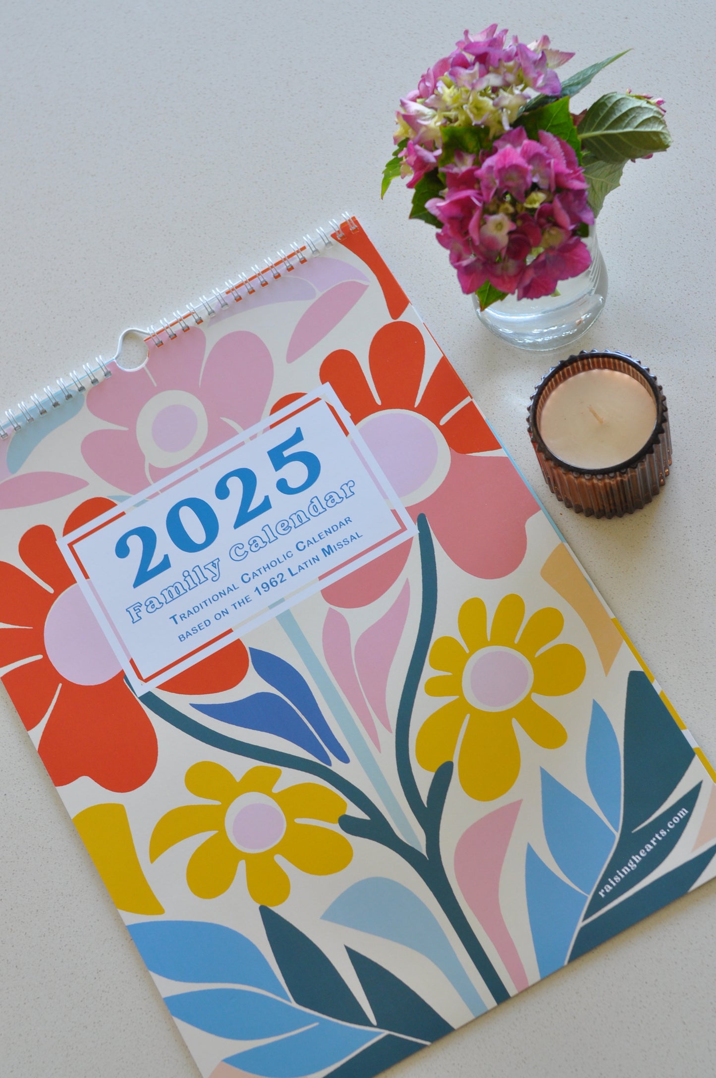 2025 Family Planner for up to 4 people | Traditional Catholic Calendar with 1962 Missal Feasts, Saints and Holidays | Size Tabloid or A3 | Boho Floral Design