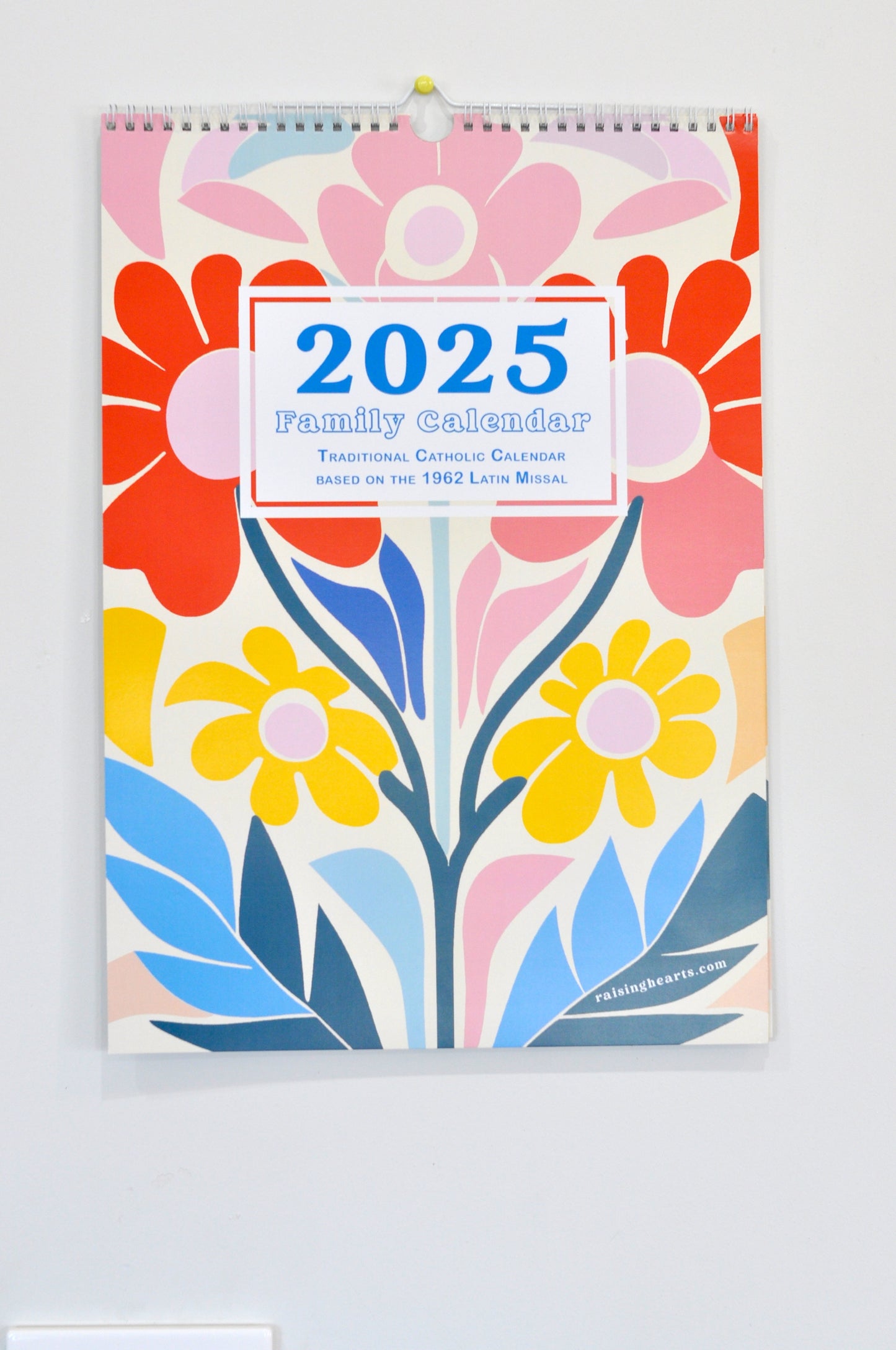 2025 Family Planner for up to 4 people | Traditional Catholic Calendar with 1962 Missal Feasts, Saints and Holidays | Size Tabloid or A3 | Boho Floral Design