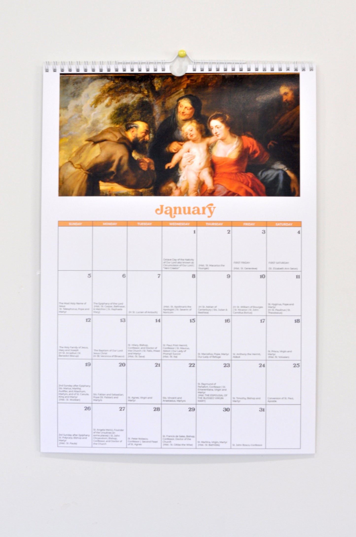 2025 Traditional Catholic Calendar | Religious Paintings | Size: Tabloid or A3