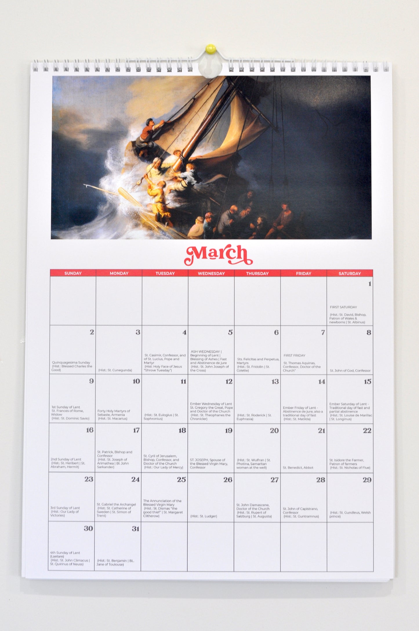 2025 Traditional Catholic Calendar | Religious Paintings | Size: Tabloid or A3